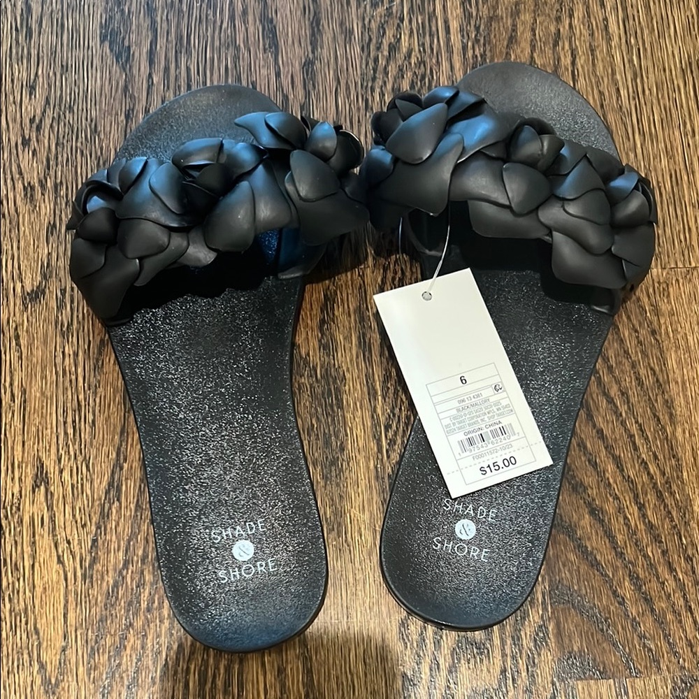 Shade & Shore Black Slip-On Sandals